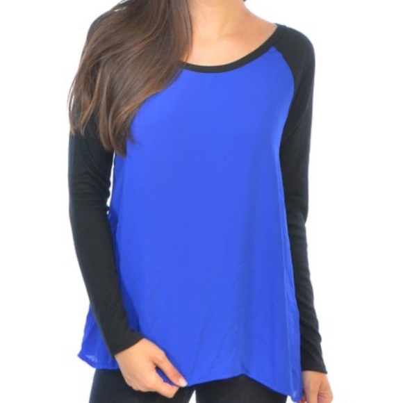 Wilfred Free Royal Raglan Black Long Semi Sheer Fitted Basic Tee Shirt XS